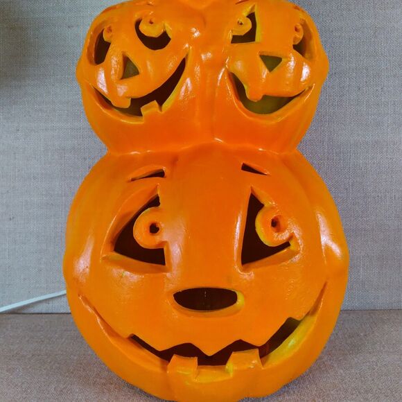 VTG 90s Paper Magic 18" Stacked Jack-O-Lantern Pumpkin Lighted Totem Halloween - Picture 2 of 12